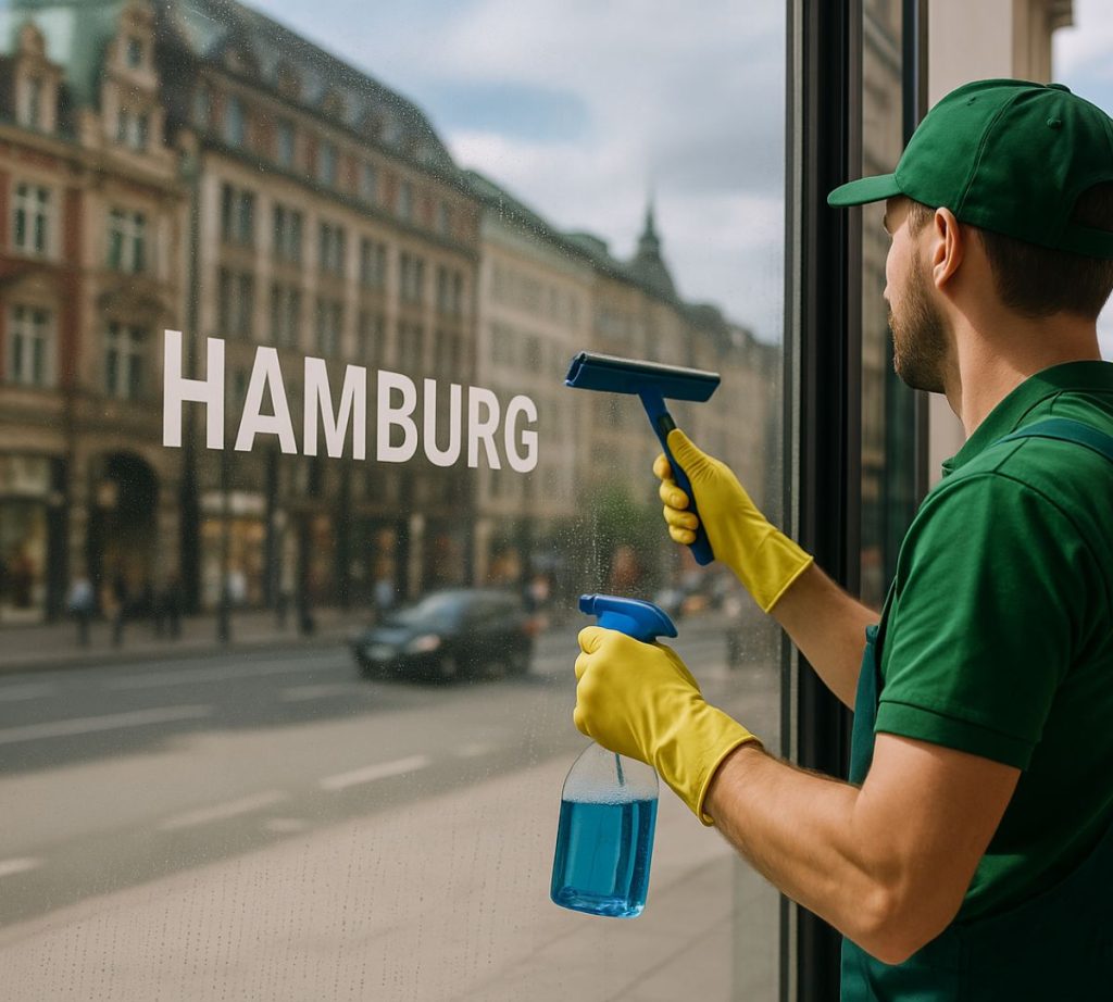 Schaufensterreinigung in Hamburg von ImmoService Helden. Klare Sicht für Privat und Gewerbe mit zuverlässigem Service und fairen Preisen.